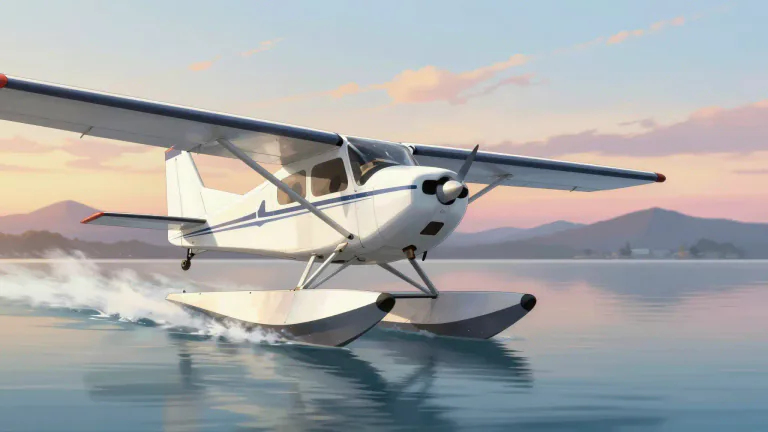 Visual representation of "floatplane" - A floatplane is an aircraft that is equipped with floats instead of wheels, allowing it to land on and take off from water.