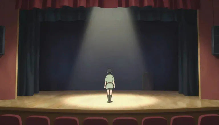 Visual representation of "upstage" - Moving to the part of the stage away from the audience.