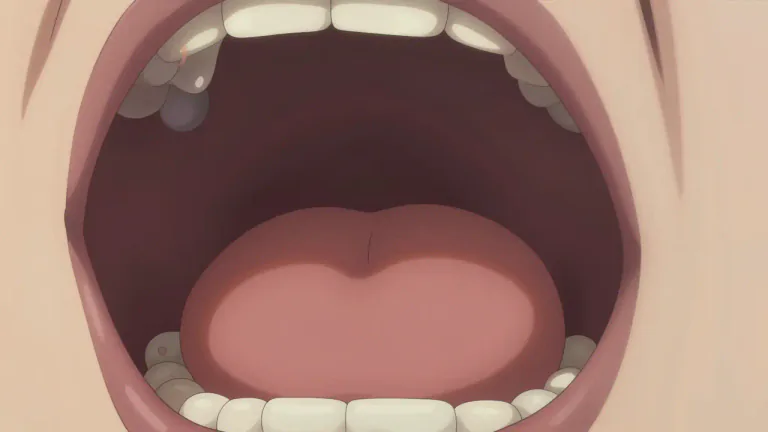 Visual representation of "uvular" - Related to the uvula, the small fleshy part at the back of the throat.