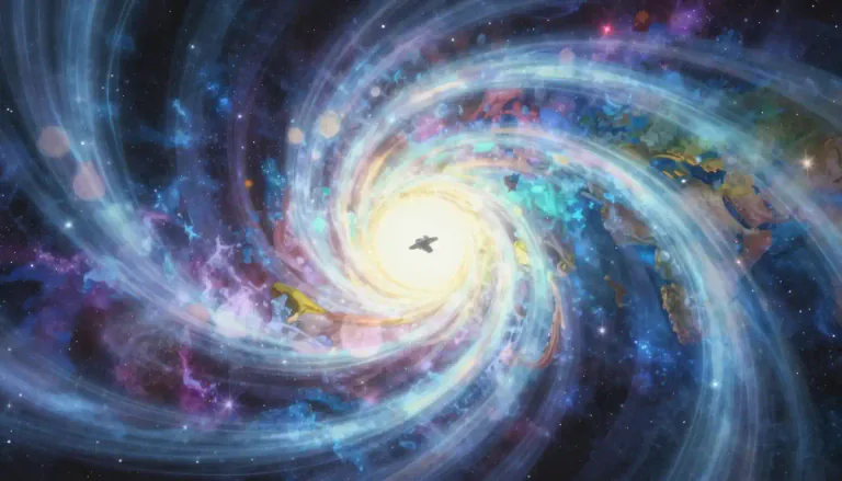 Visual representation of "wormhole" - A theoretical tunnel in space linking two different points in time and space.