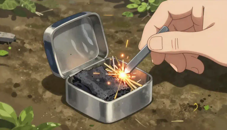 Visual representation of "tinderbox" - A small, typically portable box containing materials used to start a fire.