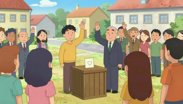 Visual representation of "democracy" - A system of government in which power is given to the people, who can vote to elect leaders.