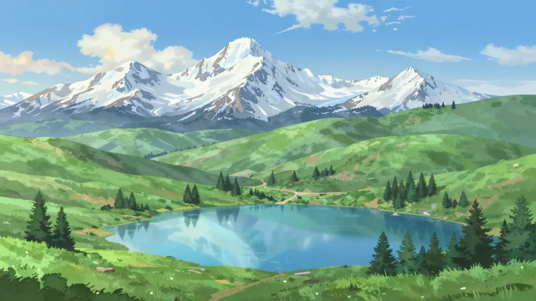 Visual representation of "scenery" - The natural features of a landscape considered in terms of their appearance, especially when beautiful