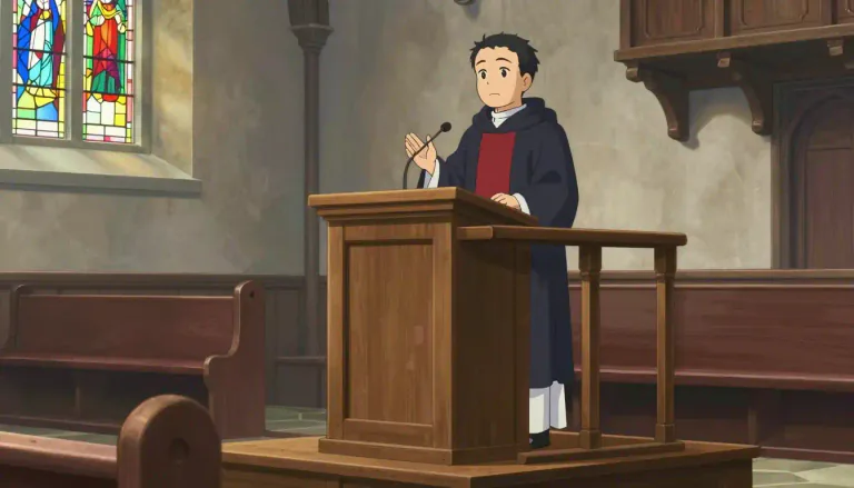 Visual representation of "pulpit" - A raised platform in a church from where the minister or priest gives a sermon.