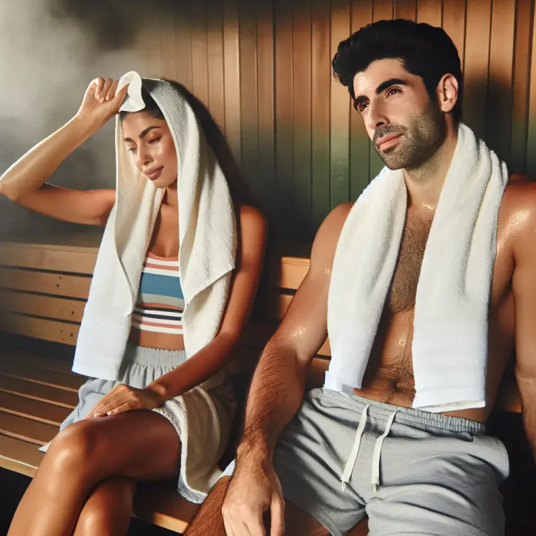 Visual representation of "sauna" - The activity of sitting in a hot steam room to cause heavy sweating.