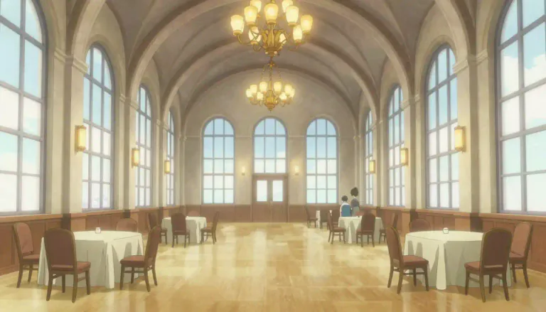 Visual representation of "hall" - A large room or area used for gathering, often for eating, meetings, or events.