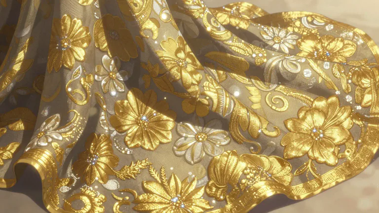 Visual representation of "brocade" - A type of rich, decorative fabric with raised designs, often woven with golden or silver thread.