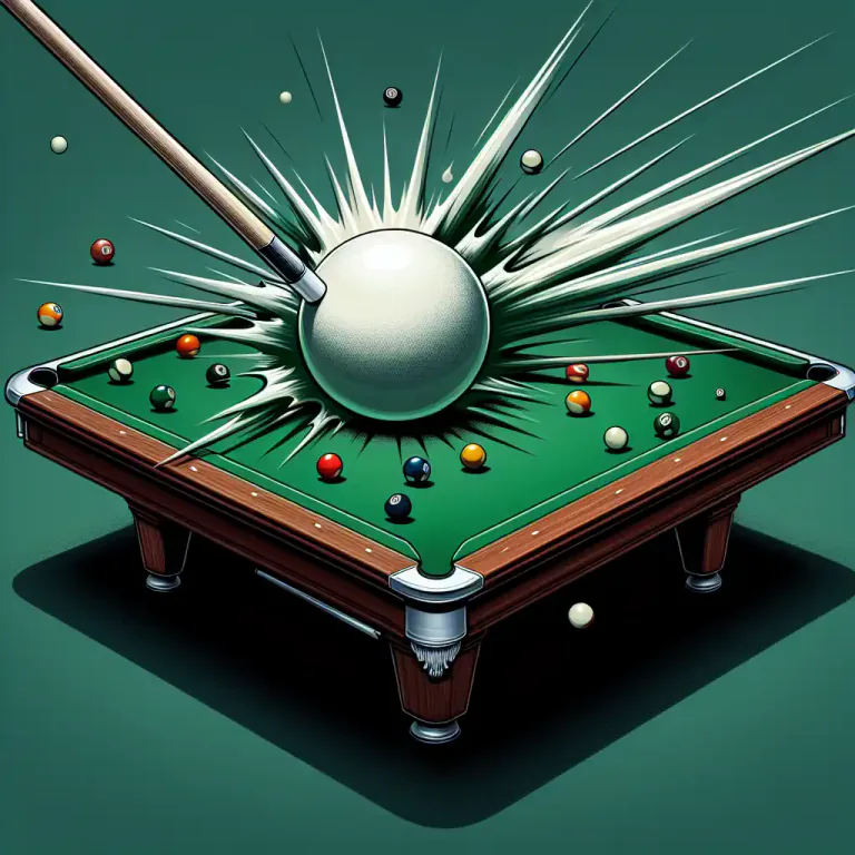 Visual representation of "carom" - To make a shot in billiards where the cue ball contacts one object ball and then the other