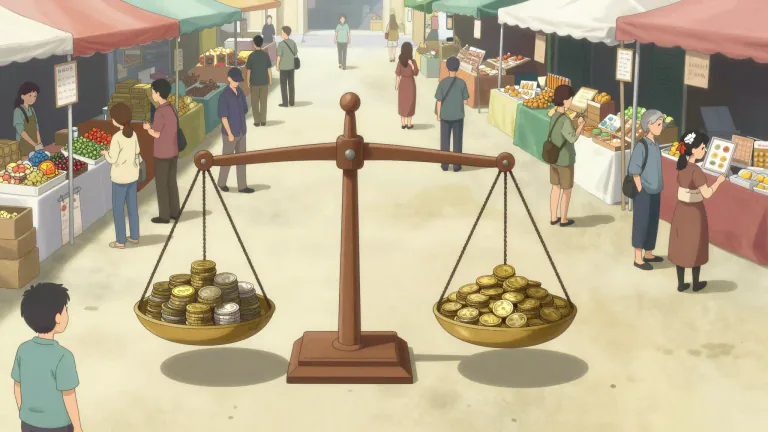 Visual representation of "equilibrium" - In economics, a state where supply and demand are equal