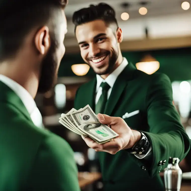 Visual representation of "tip" - To give someone a small amount of money to thank them for a service