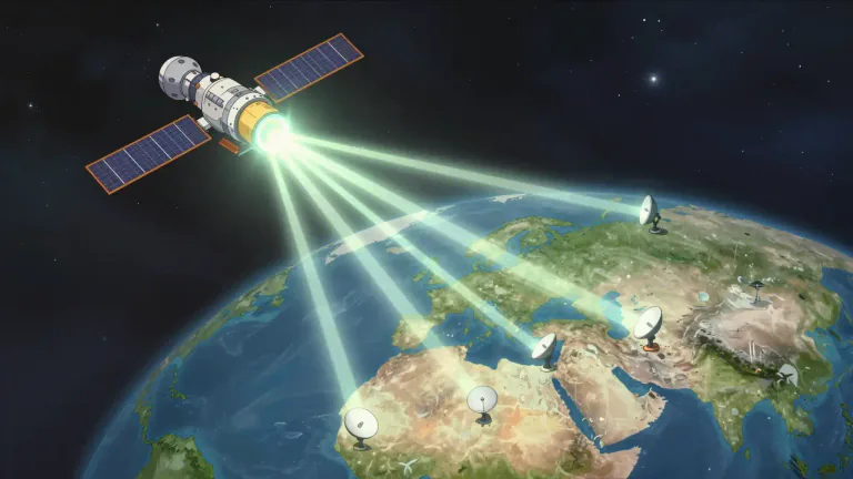 Visual representation of "transmit" - To send or pass something on from one place or person to another.