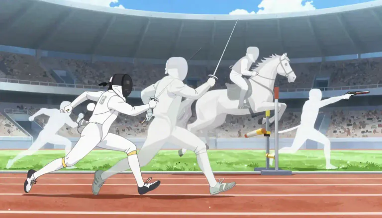 Visual representation of "pentathlon" - A sports event where athletes compete in five different sports.