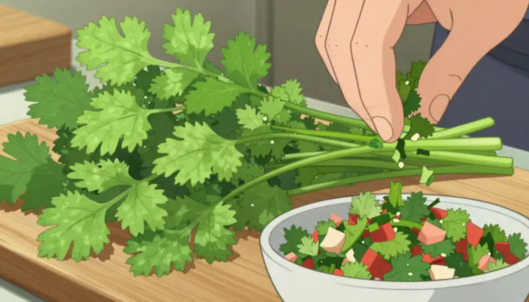 Visual representation of "cilantro" - An herb with green leaves and a strong smell, often used in cooking