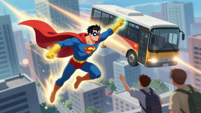 Visual representation of "superhero" - A character in books, movies, or cartoons who has special powers and uses them to do good things and help people.