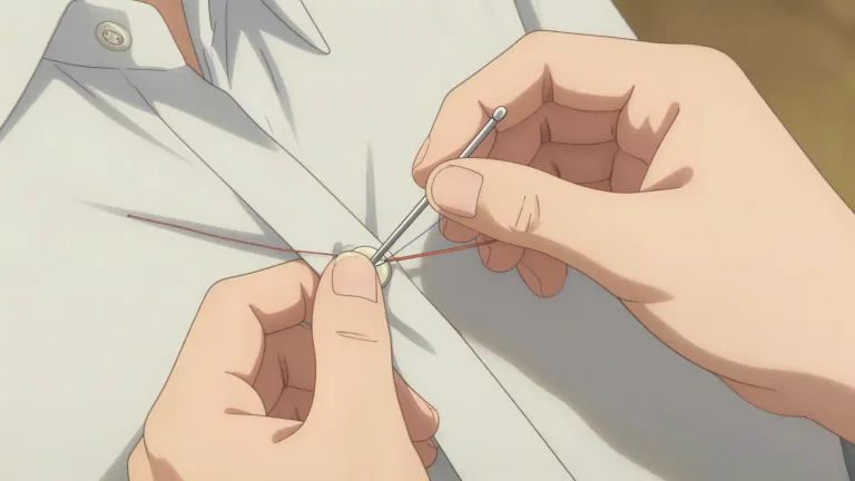 Visual representation of "sew" - To use needle and thread to join or fix pieces of fabric together.