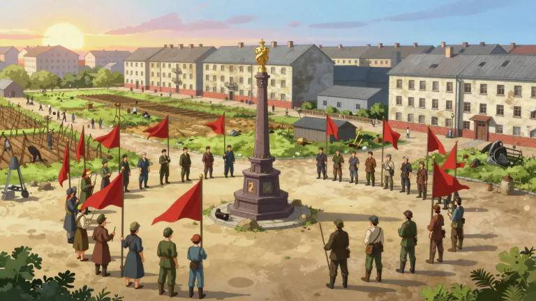Visual representation of "bolshevism" - The political belief or system that led to a revolution in Russia in 1917, which promotes public ownership of property and communal living.