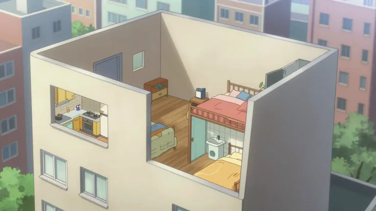 Visual representation of "apartment" - A set of rooms for someone to live in, usually in a larger building.