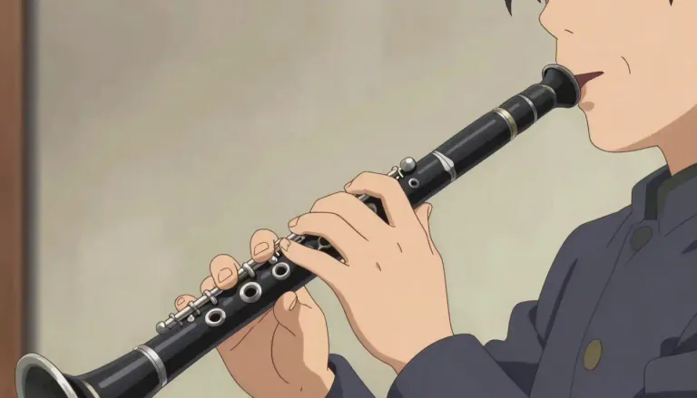 Visual representation of "clarinet" - A musical instrument that you play by blowing into it and using your fingers to cover holes along its length.