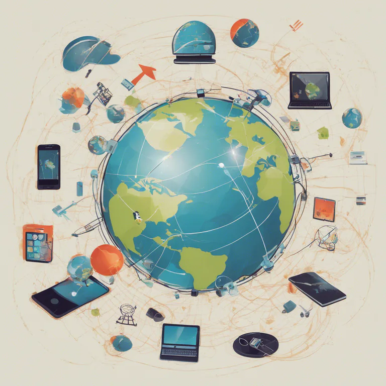 Visual representation of "globalization" - The action or process of making something widespread worldwide.