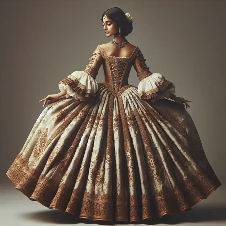 Visual representation of "pannier" - A framework used to expand the skirt of a woman's dress on the hip area, popular in the 18th century