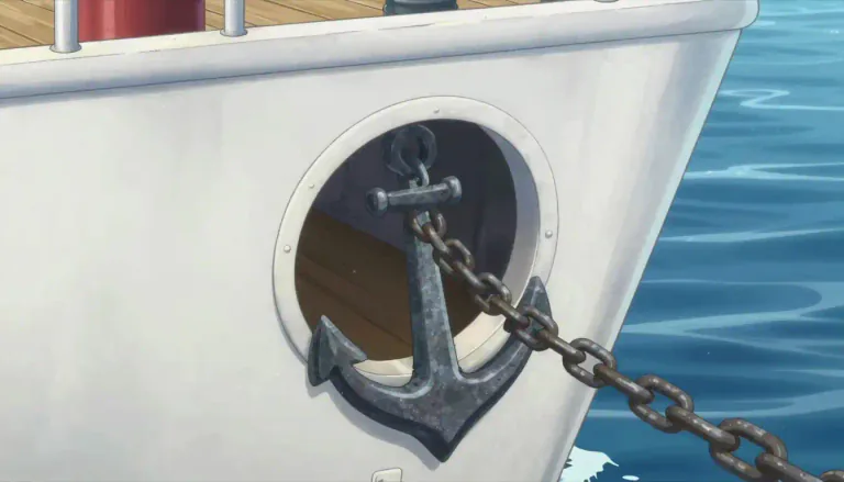 Visual representation of "hawse" - A part of a ship where the anchor chain passes through.