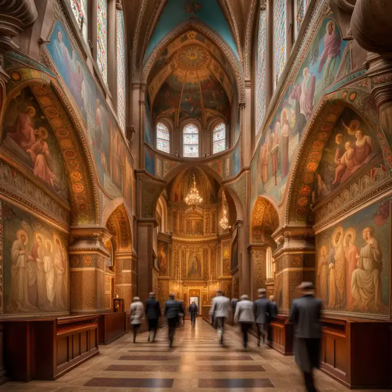 Visual representation of "ambulatory" - In architecture, a place for walking, especially an aisle around the apse or a cloister in a church or cathedral