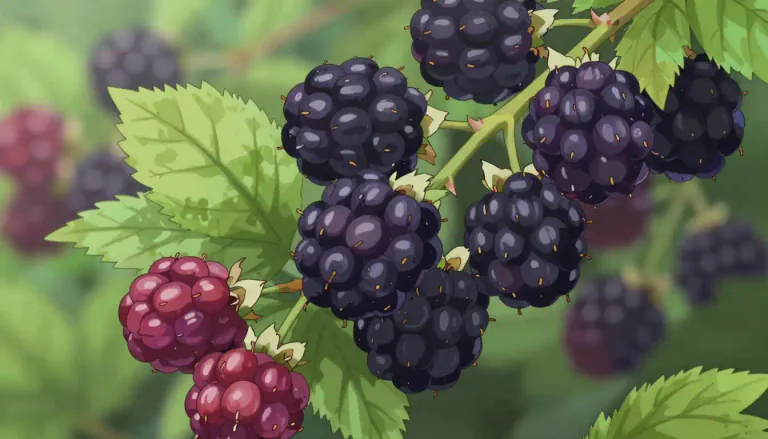 Visual representation of "blackberry" - A kind of fruit that is small, black or very dark purple, and has lots of small seeds.