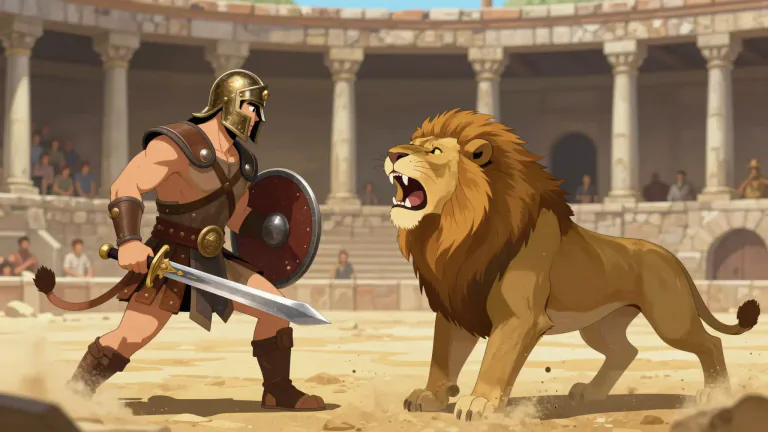 Visual representation of "gladiator" - A person who fought against other people or animals, for the entertainment of others, in ancient Rome.