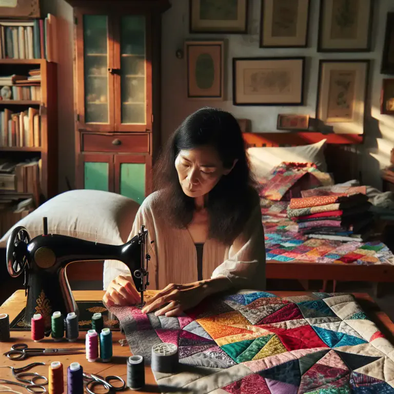 Visual representation of "quilt" - To make, sew, or cover with a quilt.