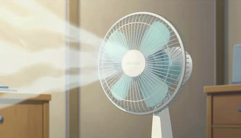 Visual representation of "fan" - A machine that makes air move around to cool the place off.