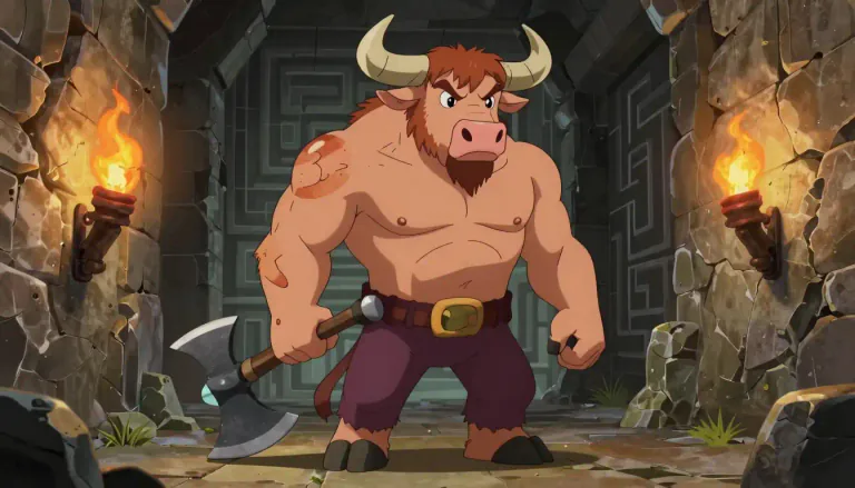 Visual representation of "minotaur" - A creature in Greek mythology that is half bull and half man.