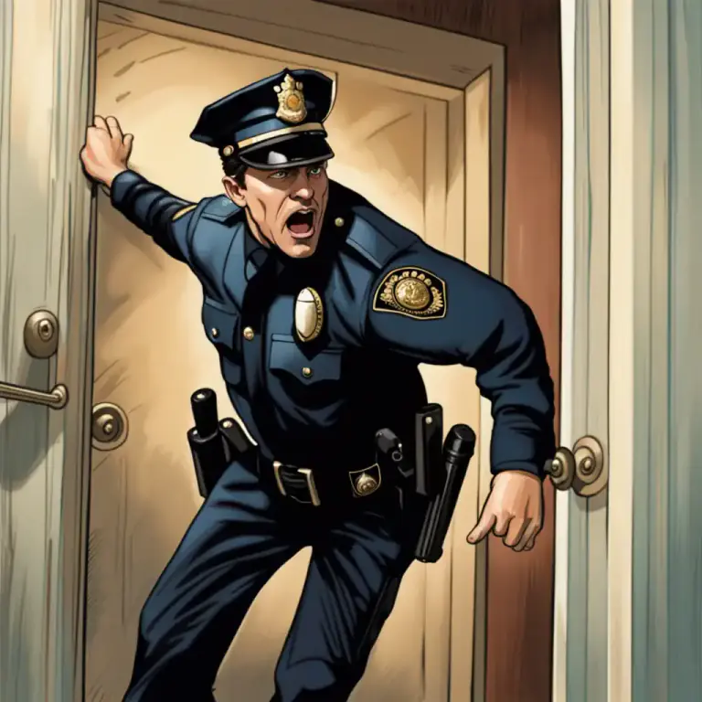 Visual representation of "kick in" - To intervene forcibly or aggressively