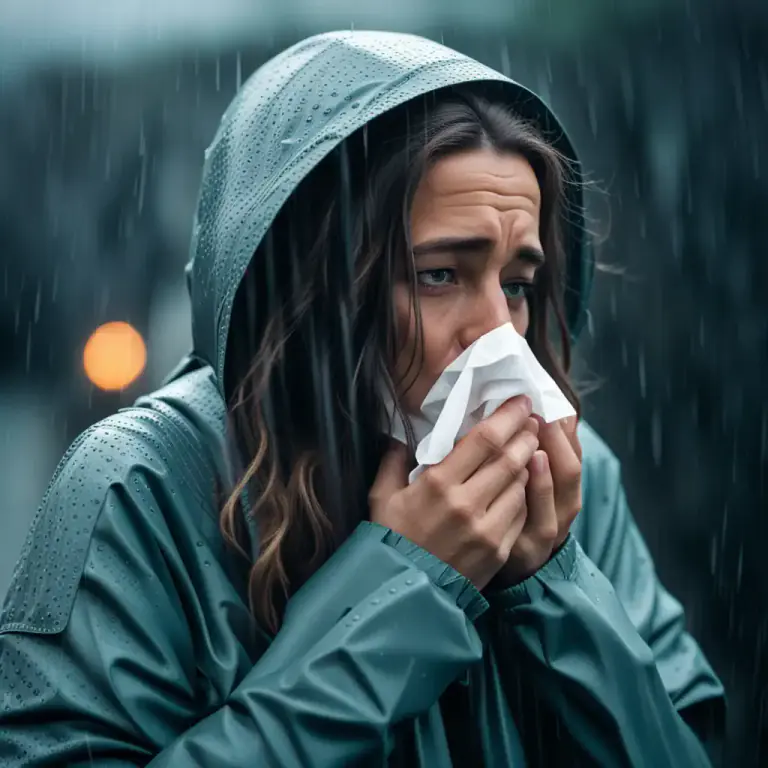 Visual representation of "catch a cold" - To become sick with a common illness that affects the nose and throat