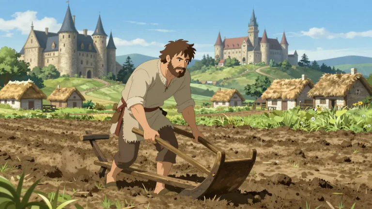 Visual representation of "peasant" - In history, a person who is legally bound to work on a lord's land