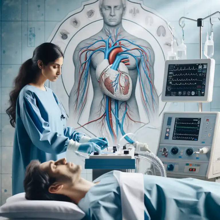 Visual representation of "oxygenator" - A medical device that adds oxygen to patient's blood during heart and lung surgeries.