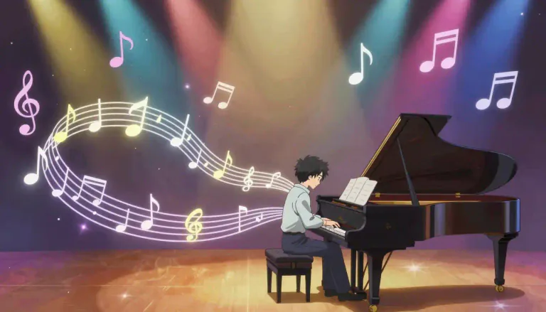 Visual representation of "fantasia" - A musical composition that is free in form and often based on well-known themes or tunes.