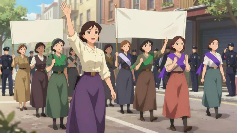 Visual representation of "suffragette" - A woman who fought for women's right to vote in the late 19th and early 20th centuries in countries like the United Kingdom or the United States.
