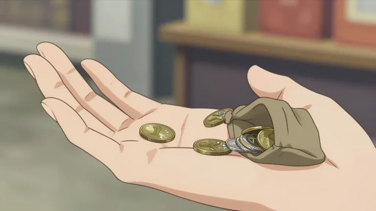 Visual representation of "mite" - A very small coin or sum of money