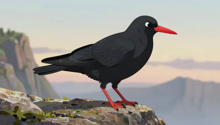 Visual representation of "chough" - A type of bird with black feathers and red or yellow beak and legs.