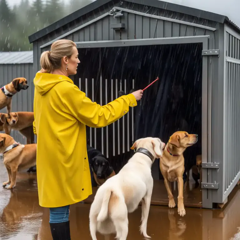 Visual representation of "kennel" - To put a dog into a kennel.