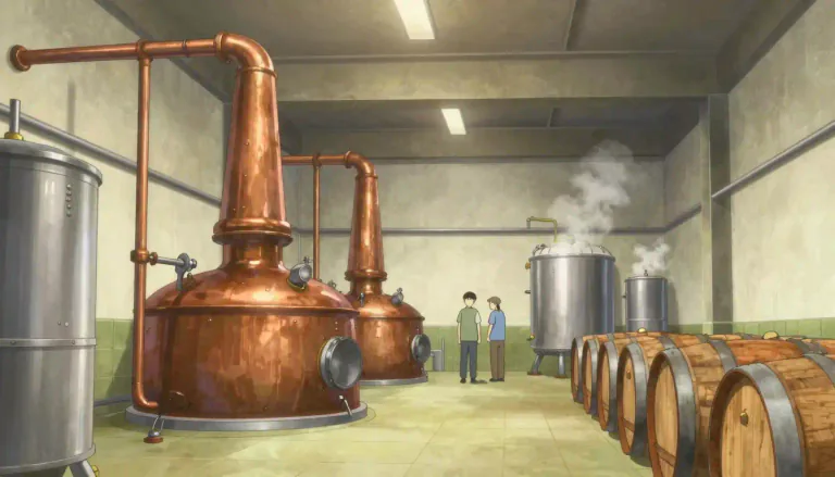 Visual representation of "distillery" - A place where alcoholic drinks like whisky, vodka, etc. are produced.