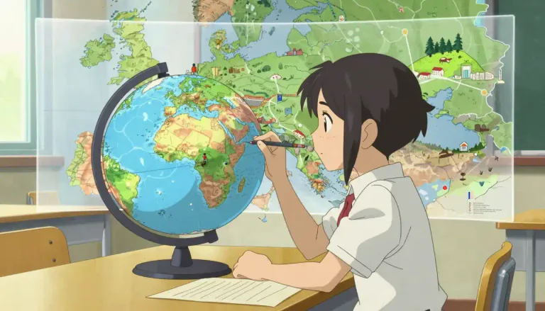 Visual representation of "geography" - The study of places and the relationships between people and their environments.