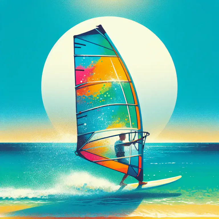 Visual representation of "windsurf" - A board with a sail used for windsurfing.