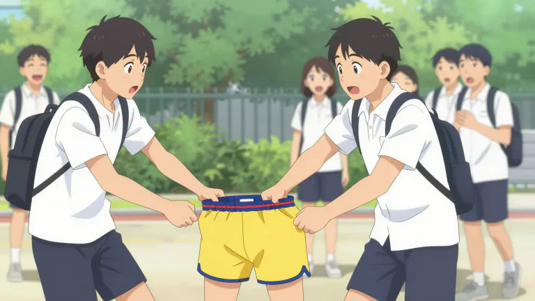 Visual representation of "trouser" - To pull someone's trousers down as a prank.