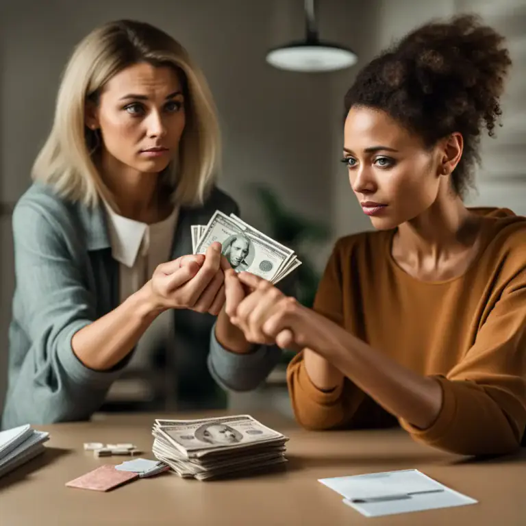 Visual representation of "be into somebody for something" - To owe someone a specific amount of money or a favor.