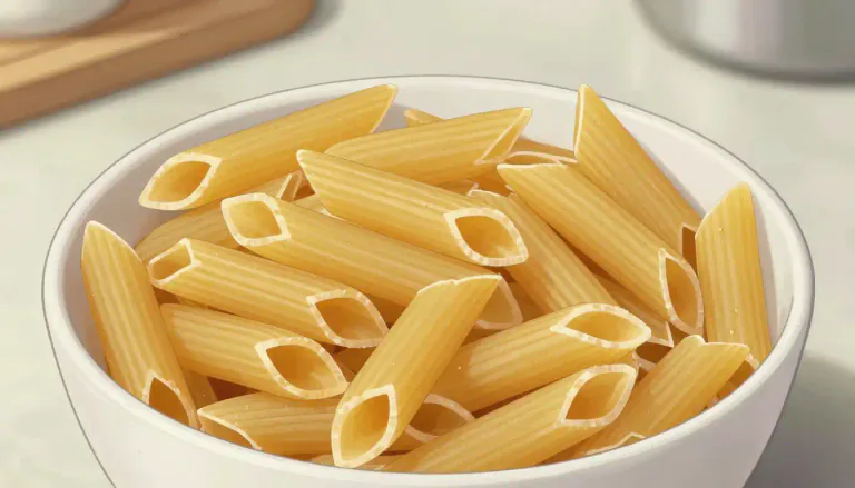 Visual representation of "penne" - A type of pasta that is tube-shaped.