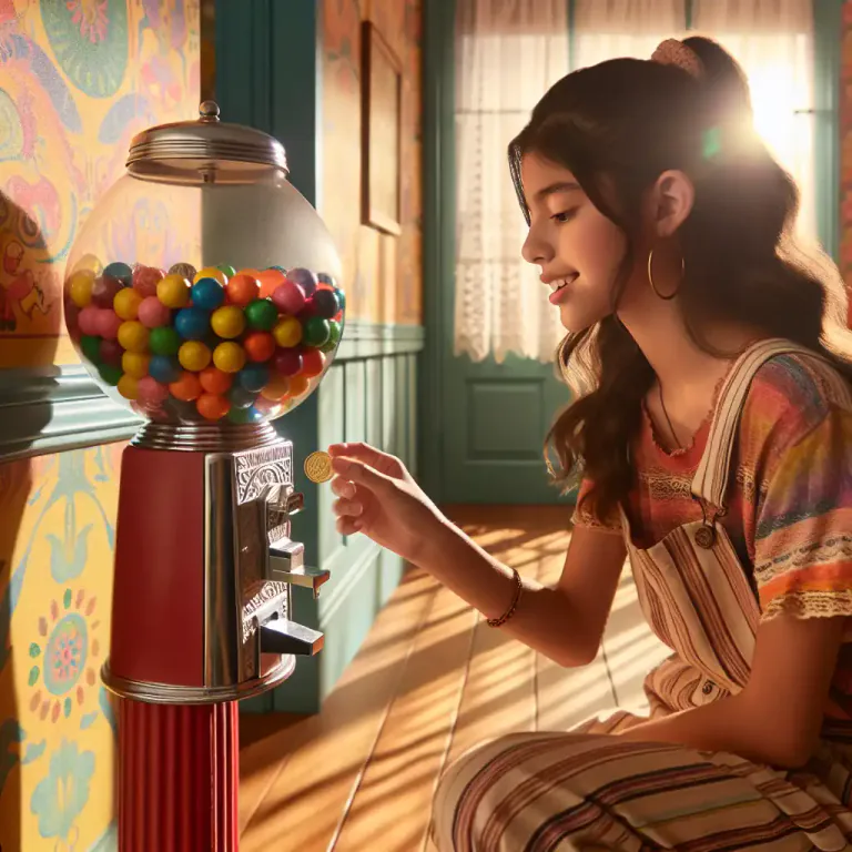 Visual representation of "gumball" - A machine that dispenses gumballs when a coin is inserted.