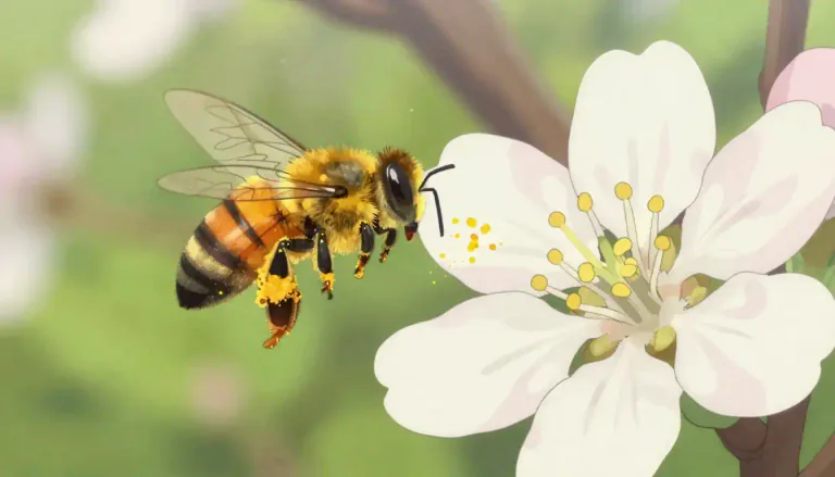 Visual representation of "pollinate" - To transfer pollen from a male part of a plant to a female one to help it produce seeds.