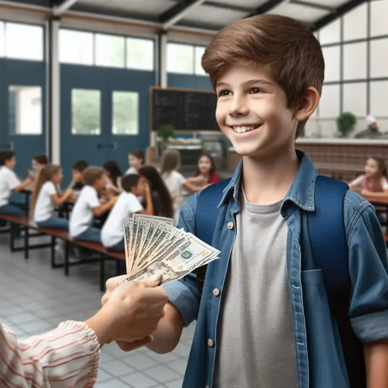 Visual representation of "satchel" - A fixed amount of money given regularly to a child at school for lunch or other expenses.