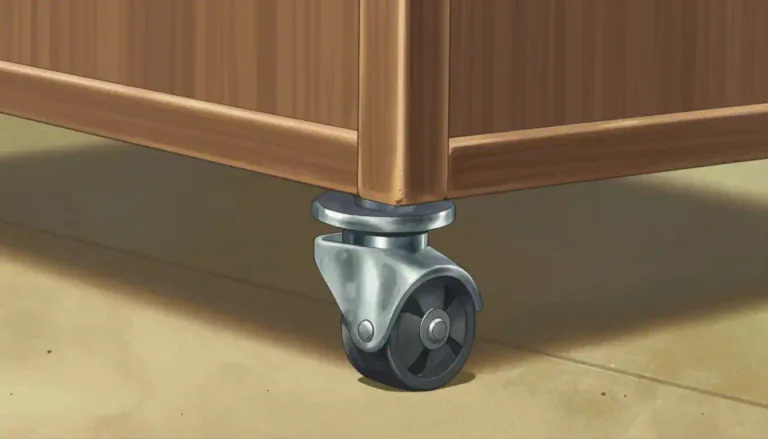 Visual representation of "castor" - A wheel on a swivel, attached under furniture to make it easier to move.